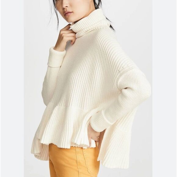 Free People Layer Cake Ivory Cream Funnel Neck Swing Cotton Blend Sweater M L XL - Picture 2 of 13